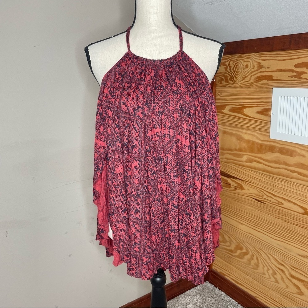 Free People Double Dutch Flowy Halter Tunic Tank Top Bright Red Extra Small XS